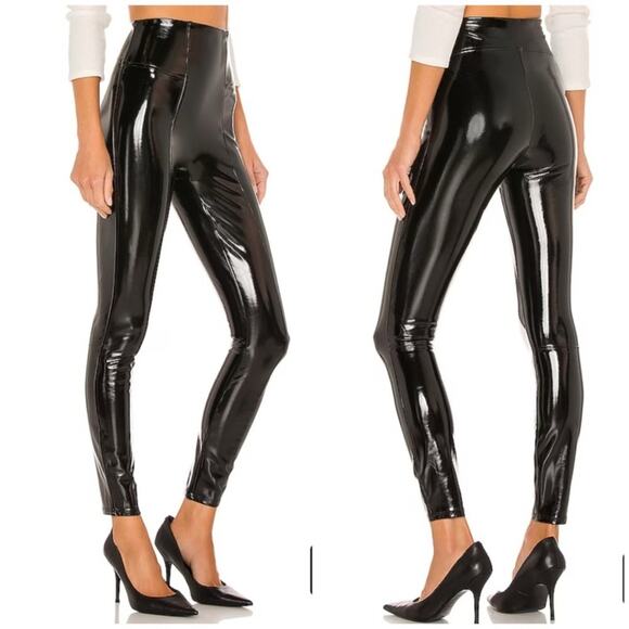 NEW Spanx Faux Patent Leather Leggings in Black Size XS - Picture 2 of 12